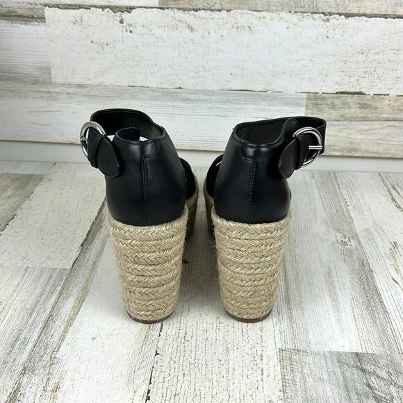 Marc Fisher Women’s 9 Black Leather Suede Buckle Platform Espadrille Sandals NEW - Picture 5 of 10